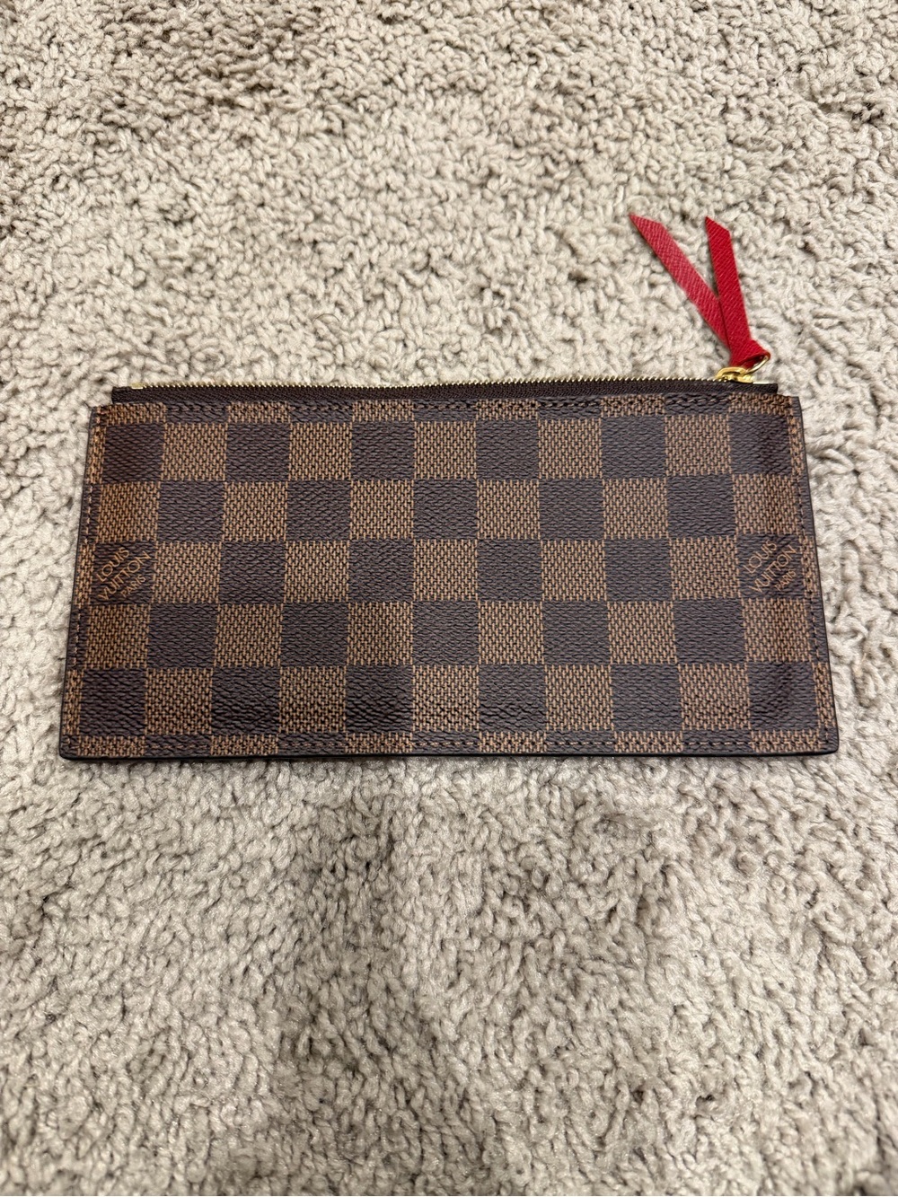 Louis Vuitton Brown Damier Zip Pouch with Red Pull